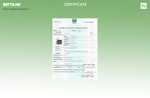 Модерен стил Шаблон за извод од матична книга на родените во Гана во шаблон за ф